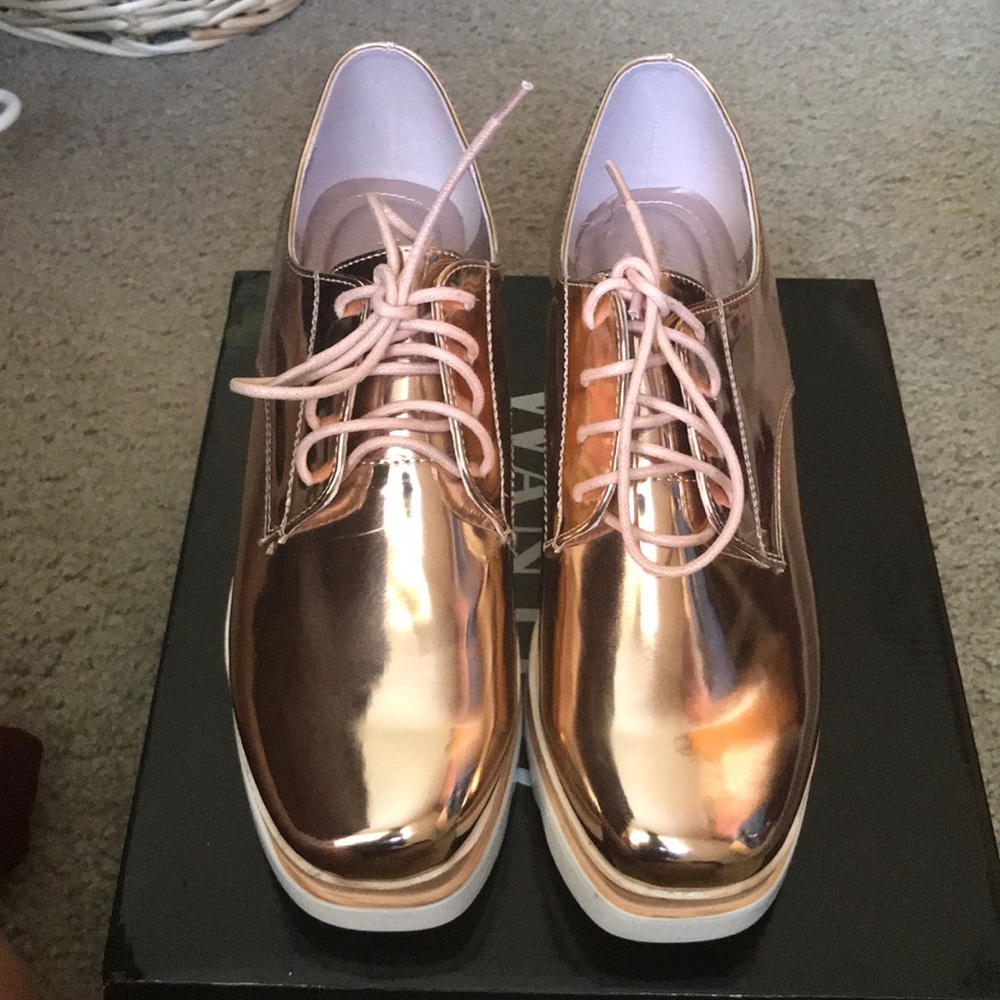 Brand new Rose Gold platform oxfords